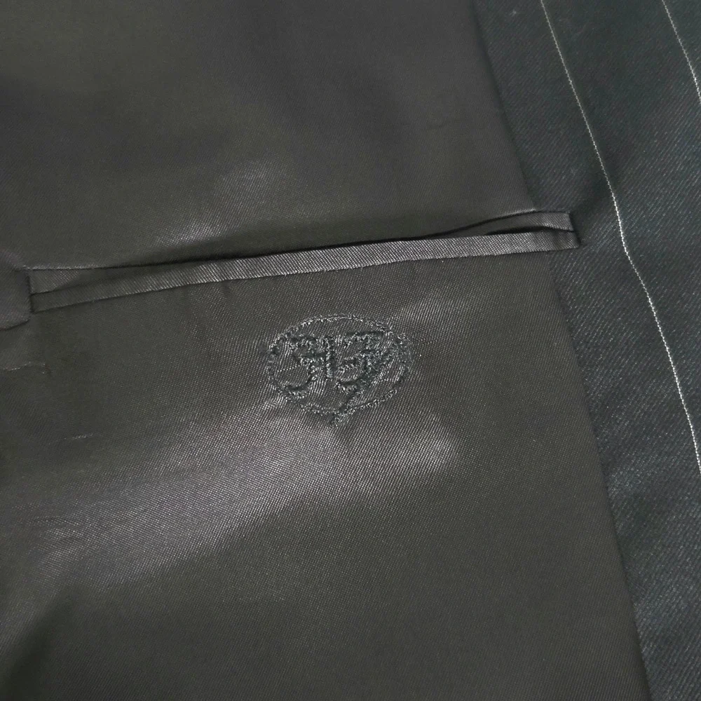 Hickey Freeman Loro Piana Black Pinstripe Tasmanian Wool Black‎  Mens 45R Blazer